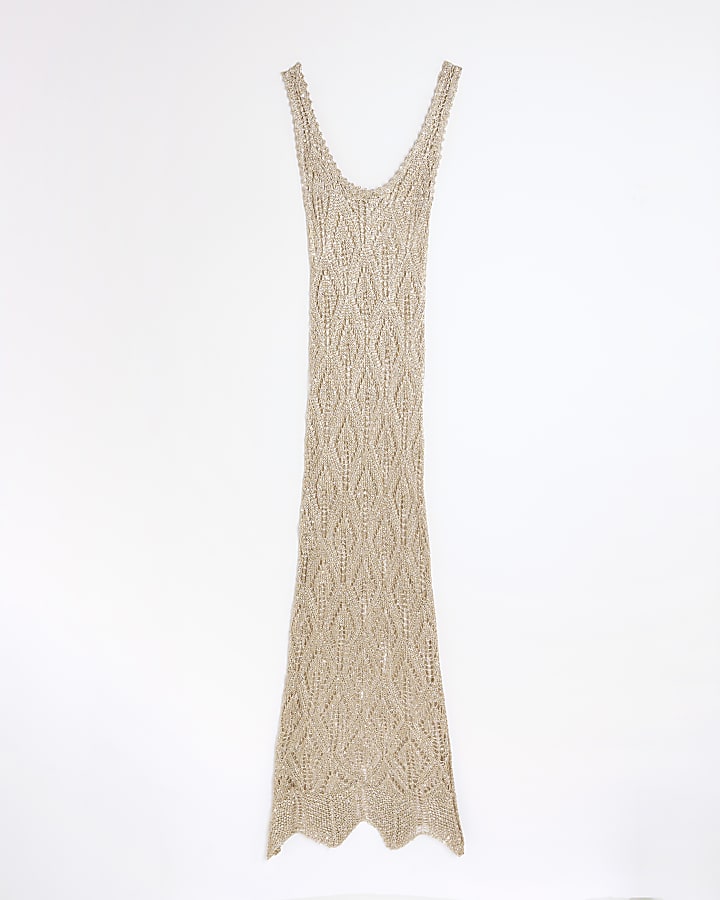 river island Gold Metallic Knit Maxi Dress