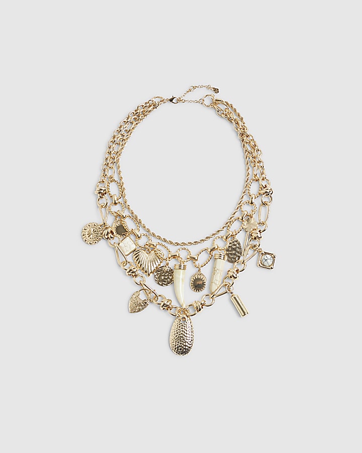 River Island Gold Mix Charm Necklace