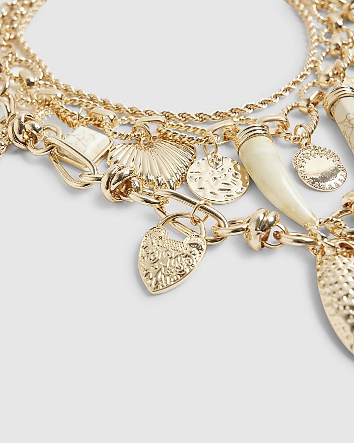 River Island Gold Mix Charm Necklace