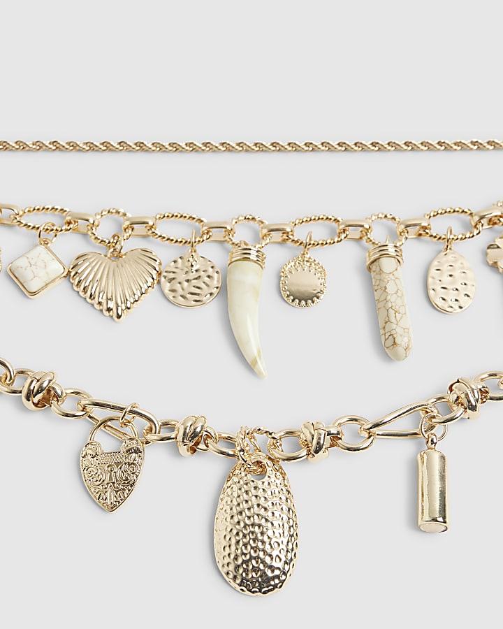 River Island Gold Mix Charm Necklace