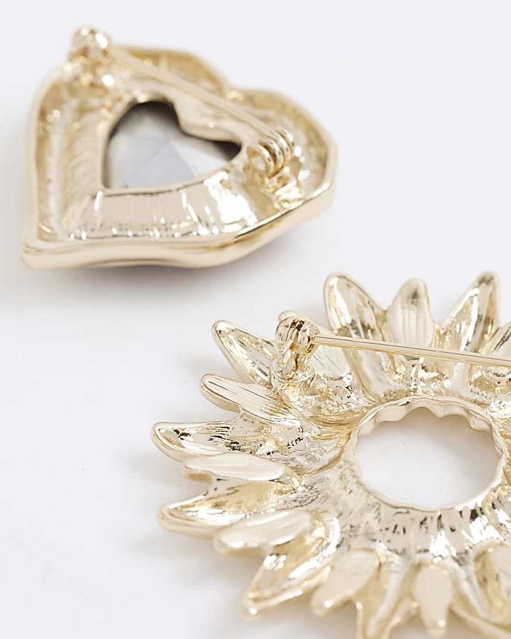 River Island Gold Mixed Lips Broches Pack Of 3