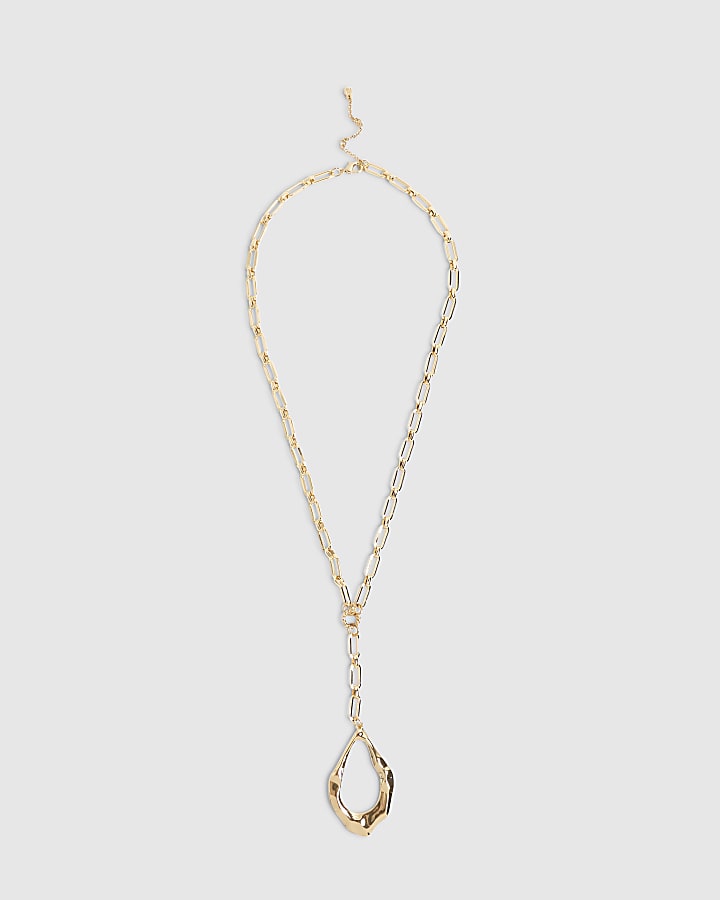 River Island Gold Oval Pendant Necklace