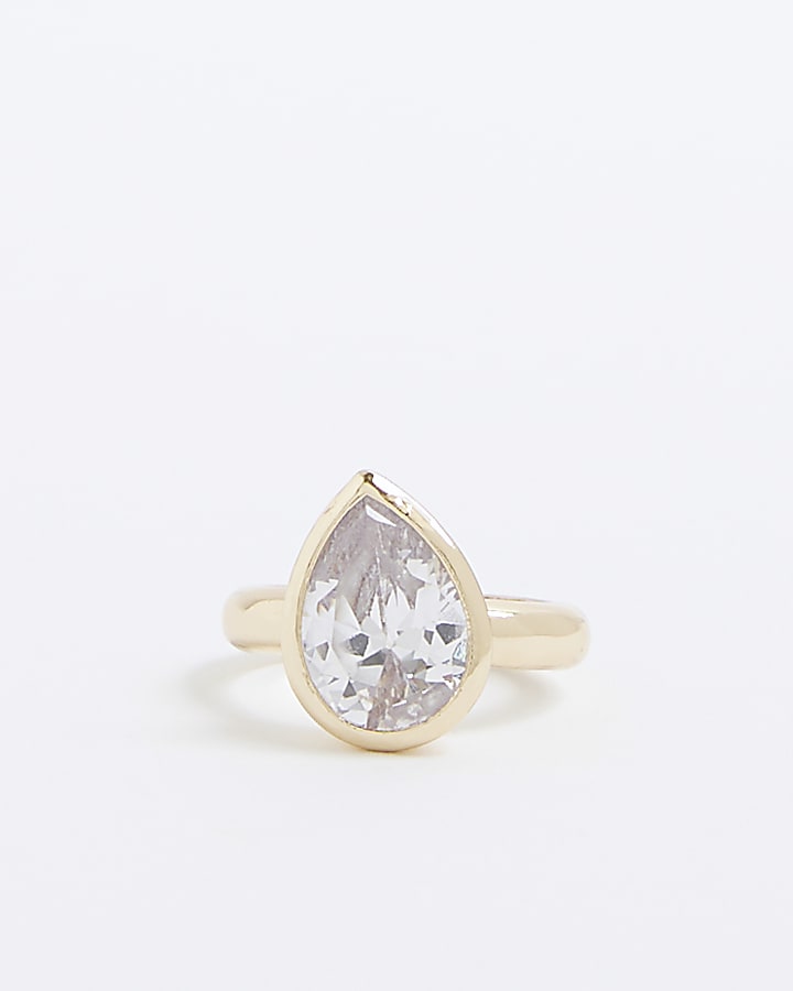 River Island Gold Pear Stone Ring