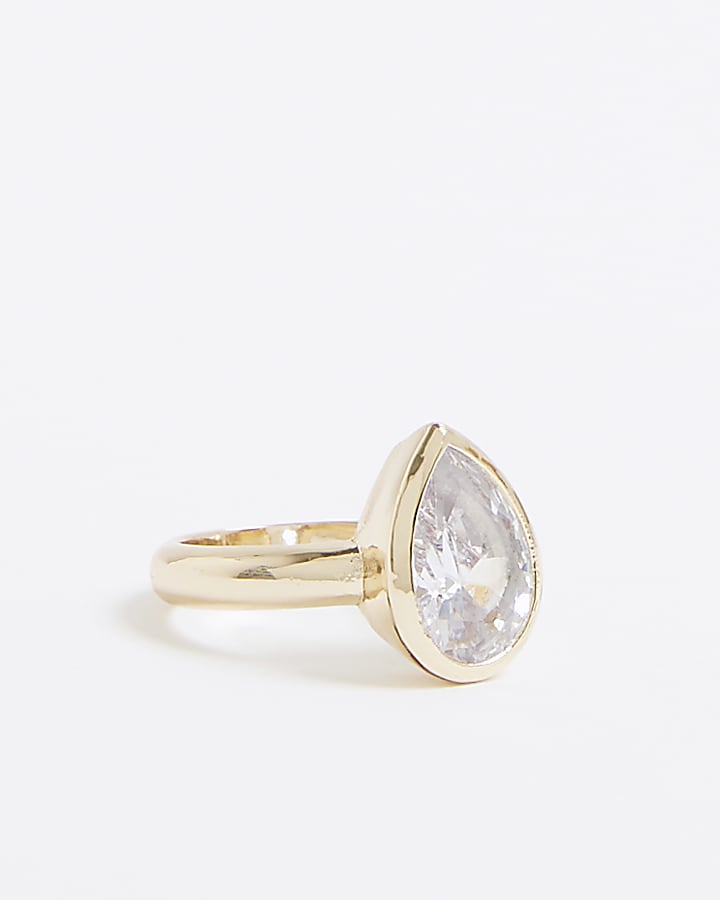 River Island Gold Pear Stone Ring