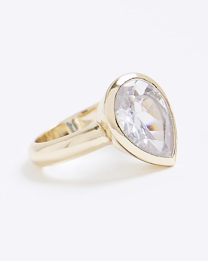 river island Gold Pear Stone Ring