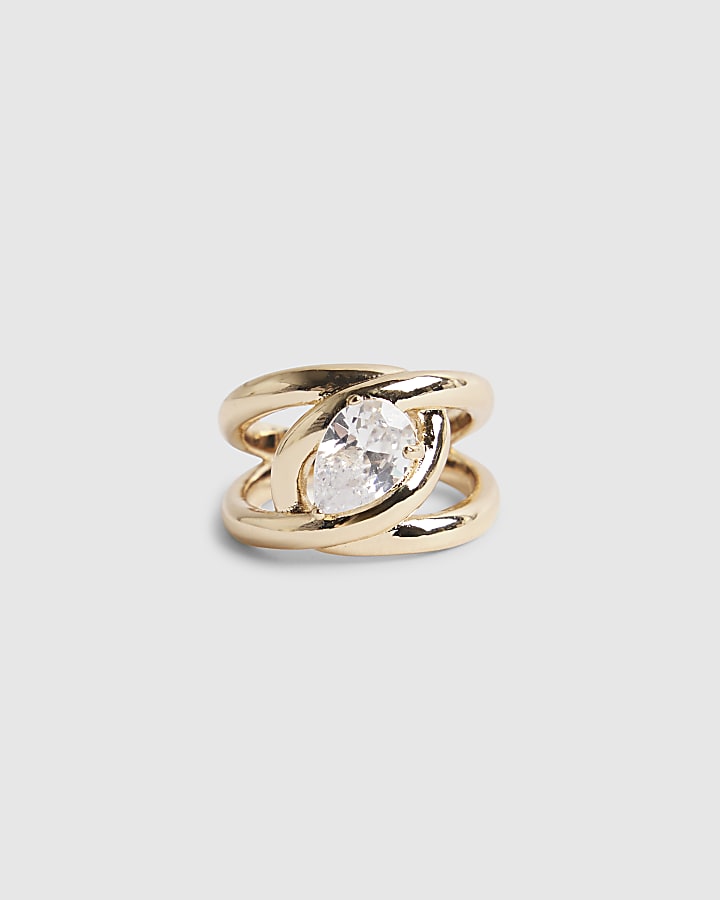 river island Gold Pear Stone Wrap Ring