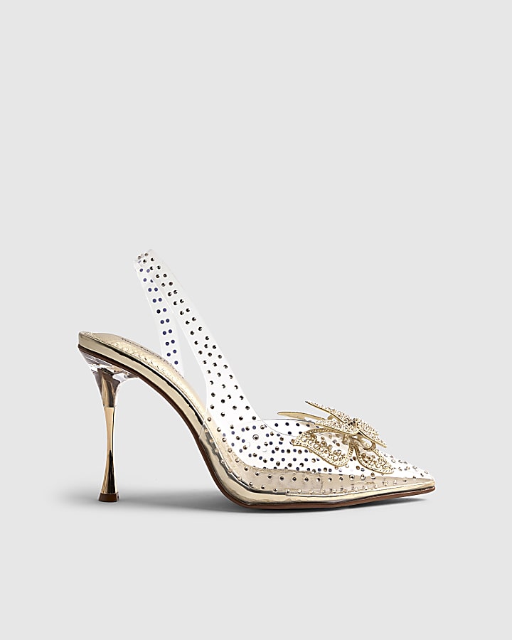 River Island Gold Perspex Butterfly Court Heels