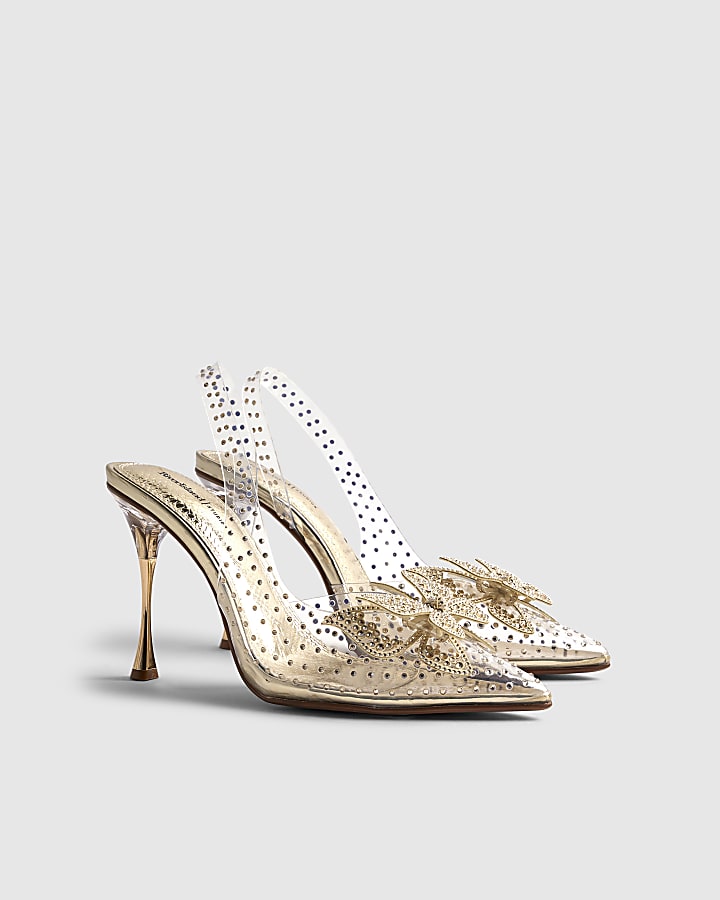 River Island Gold Perspex Butterfly Court Heels