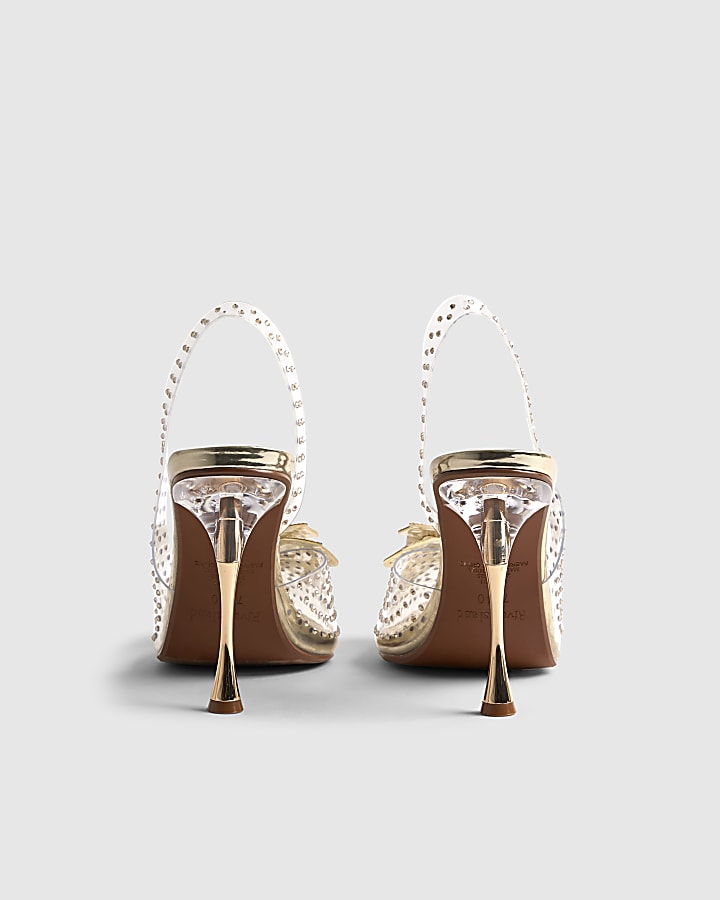 River Island Gold Perspex Butterfly Court Heels