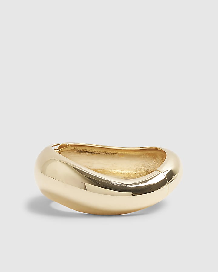 River Island Gold Polished Wave Bangle