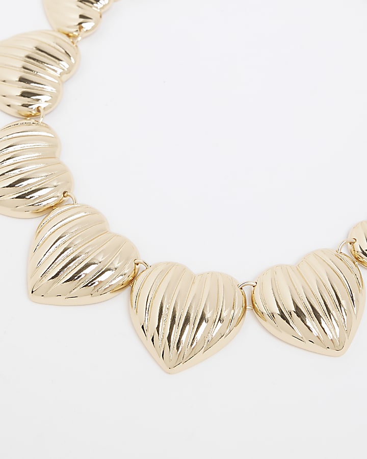 River Island Gold Ridged Heart Collar Necklace