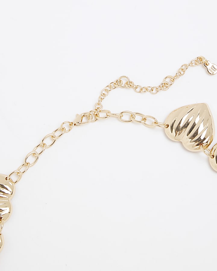 river island Gold Ridged Heart Collar Necklace