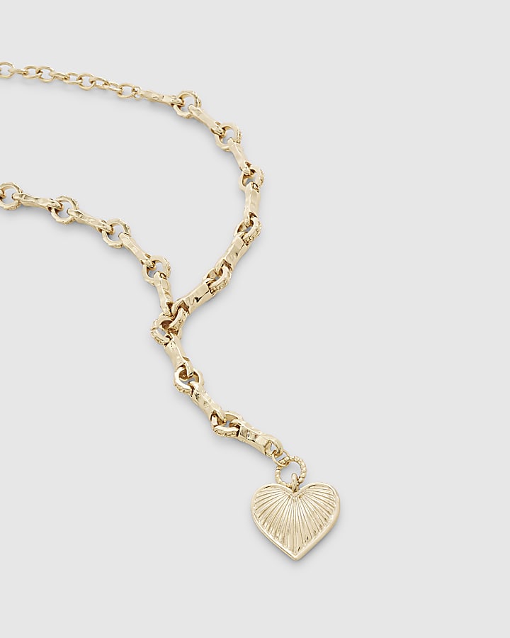 River Island Gold Ridged Heart Pendant Necklace