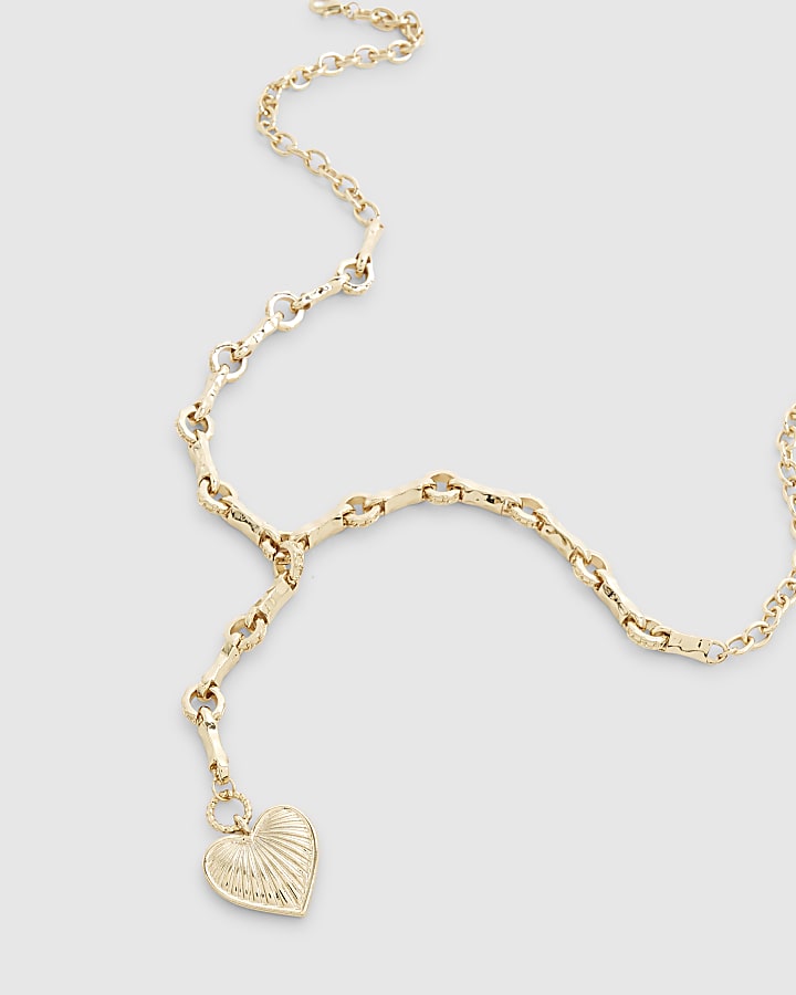 river island Gold Ridged Heart Pendant Necklace