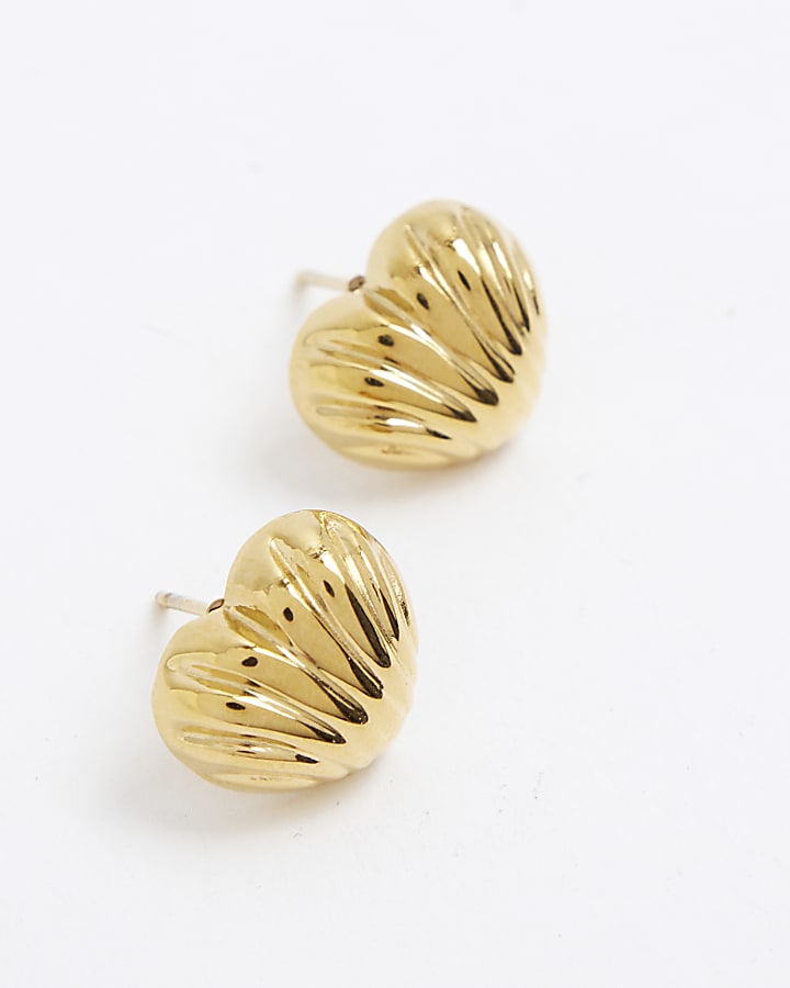 River Island Gold Ridged Heart Stud Earring
