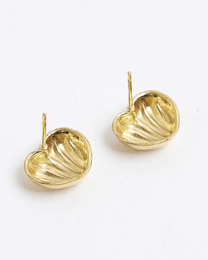 River Island Gold Ridged Heart Stud Earring