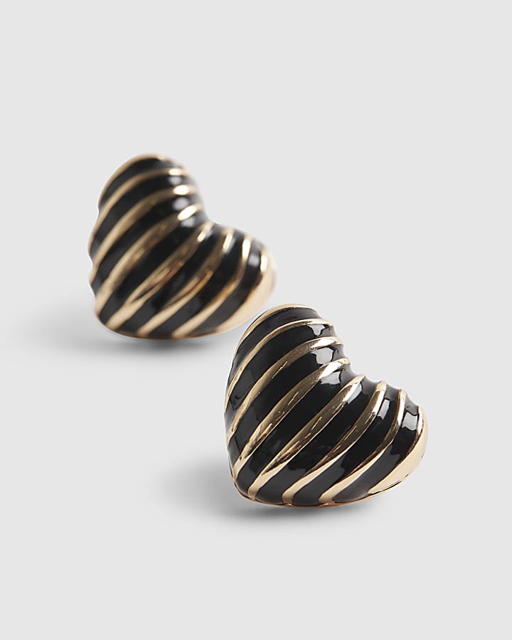 River Island Gold Ridged Heart Stud Earrings