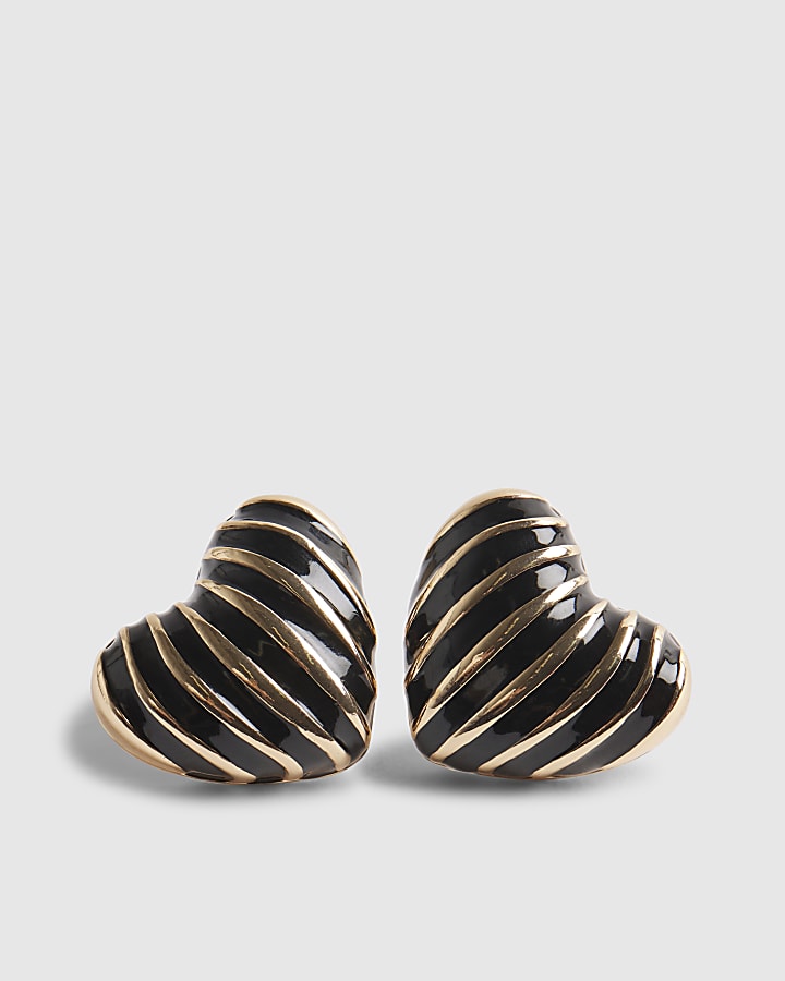 River Island Gold Ridged Heart Stud Earrings