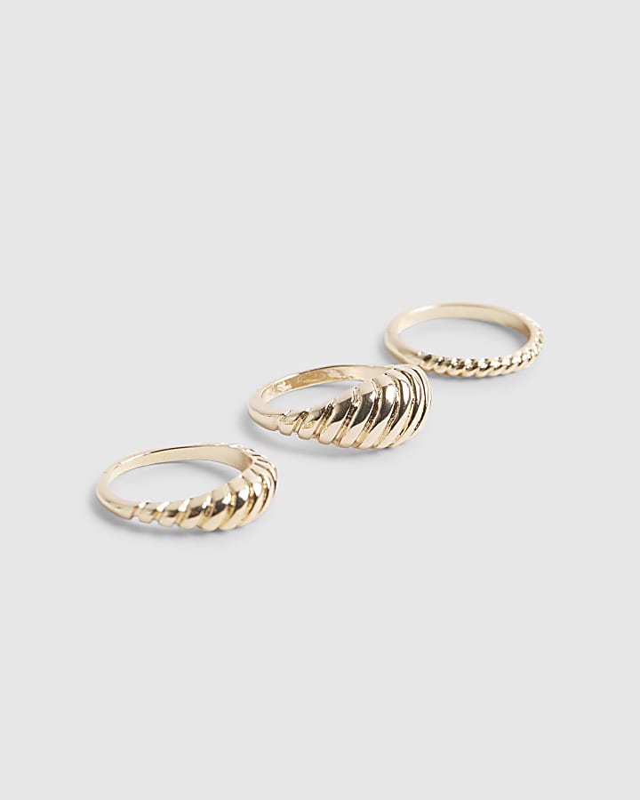 River Island Gold Ridged Rings 3 Pack