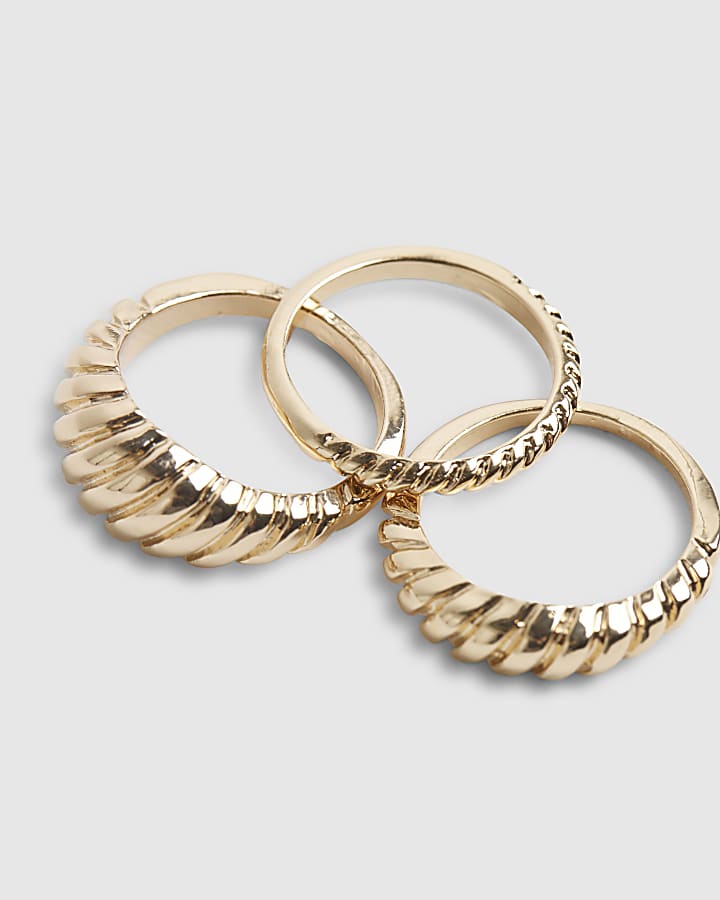 River Island Gold Ridged Rings 3 Pack