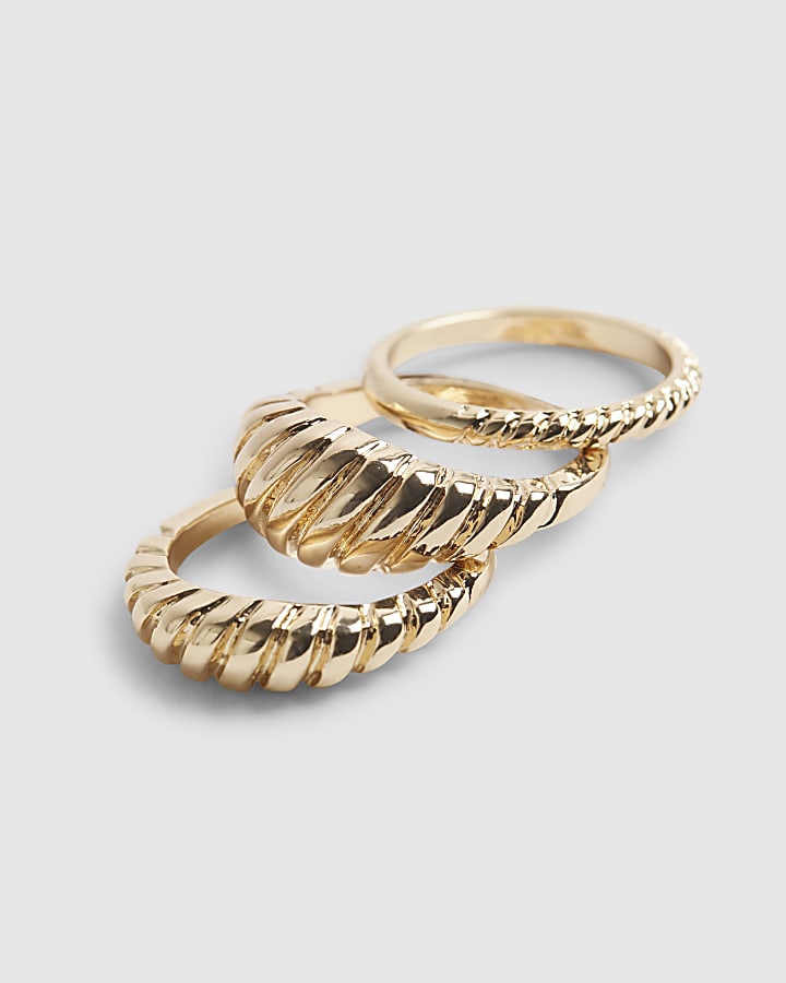 river island Gold Ridged Rings 3 Pack