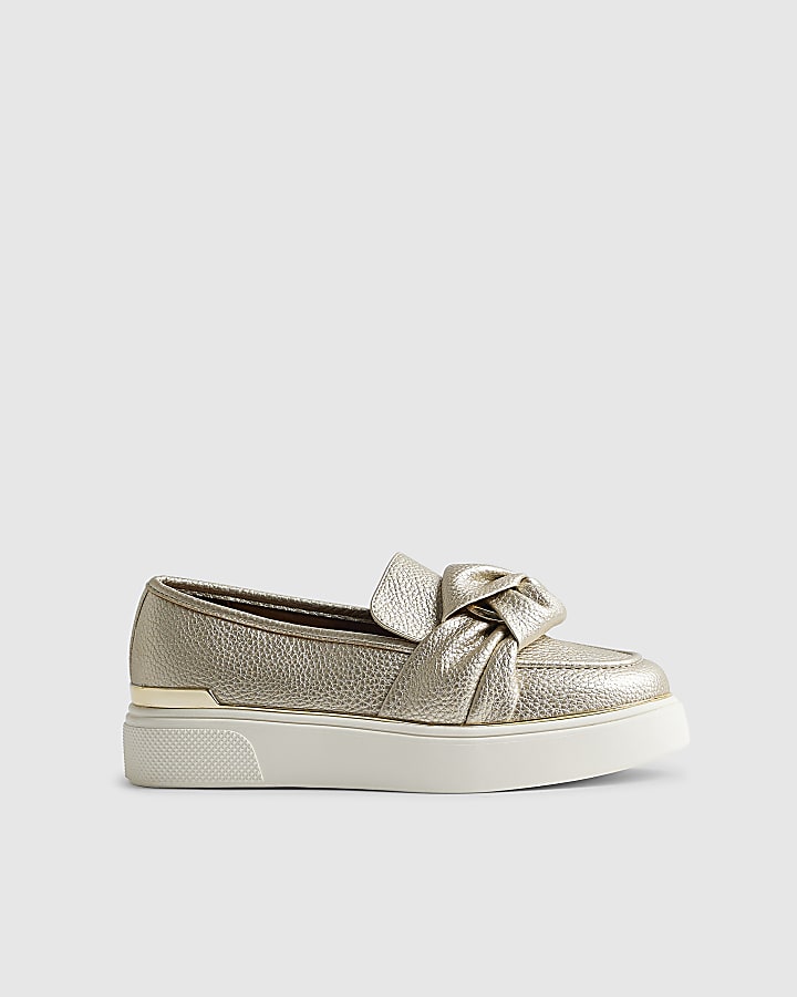 River Island Gold Ring Twist Slip On Trainers