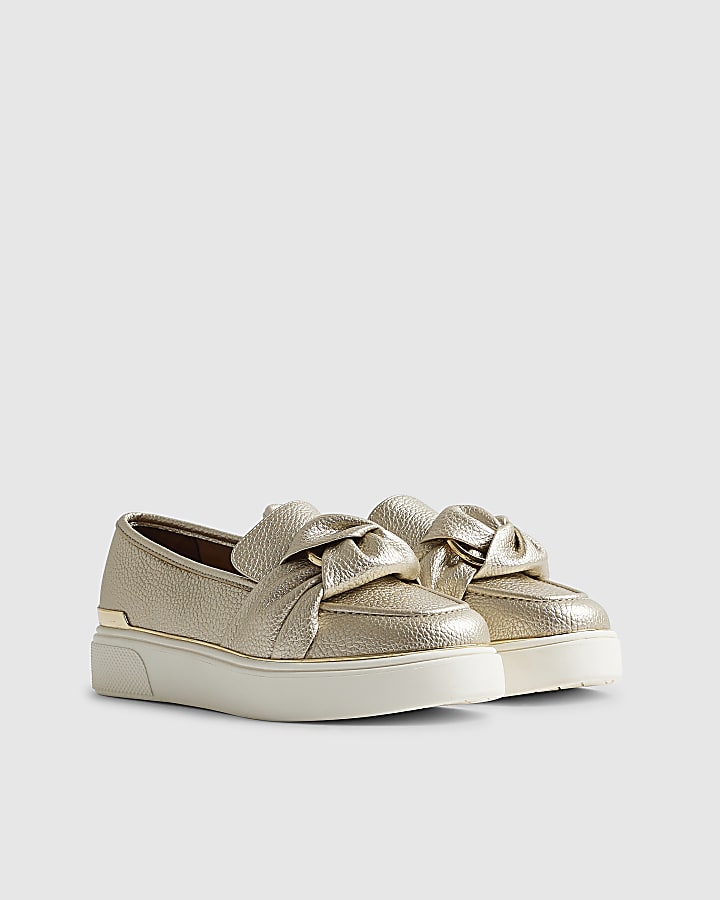 River Island Gold Ring Twist Slip On Trainers