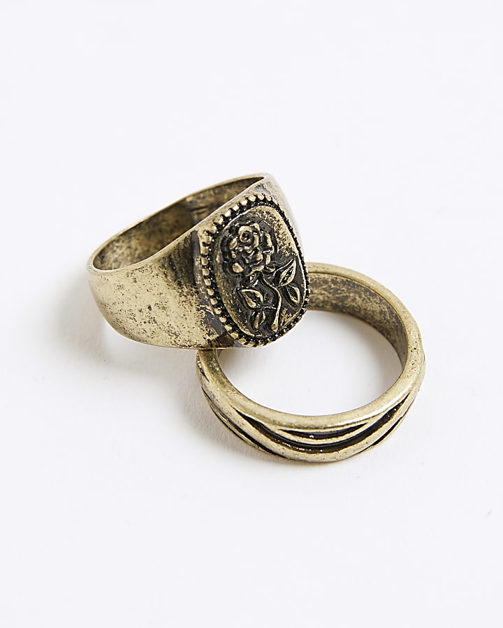 River Island Gold Rose Burnished Pack Of 3 Rings