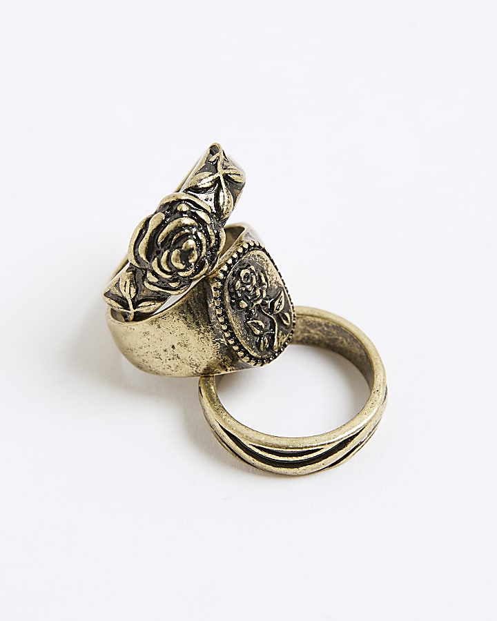 river island Gold Rose Burnished Pack Of 3 Rings
