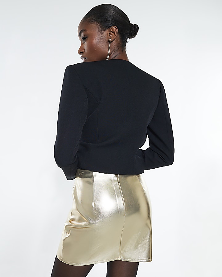 River Island Gold Ruched Side Mini Skirt