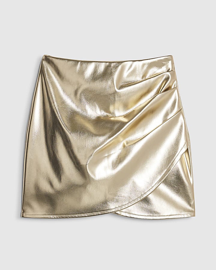 river island Gold Ruched Side Mini Skirt
