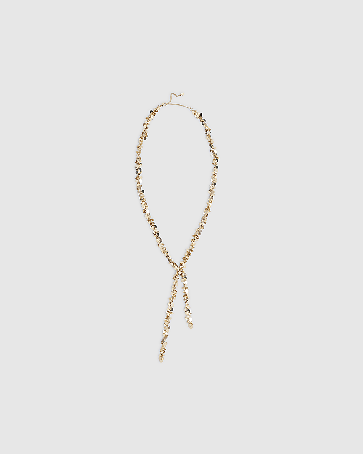 River Island Gold Sequin Lariat Necklace