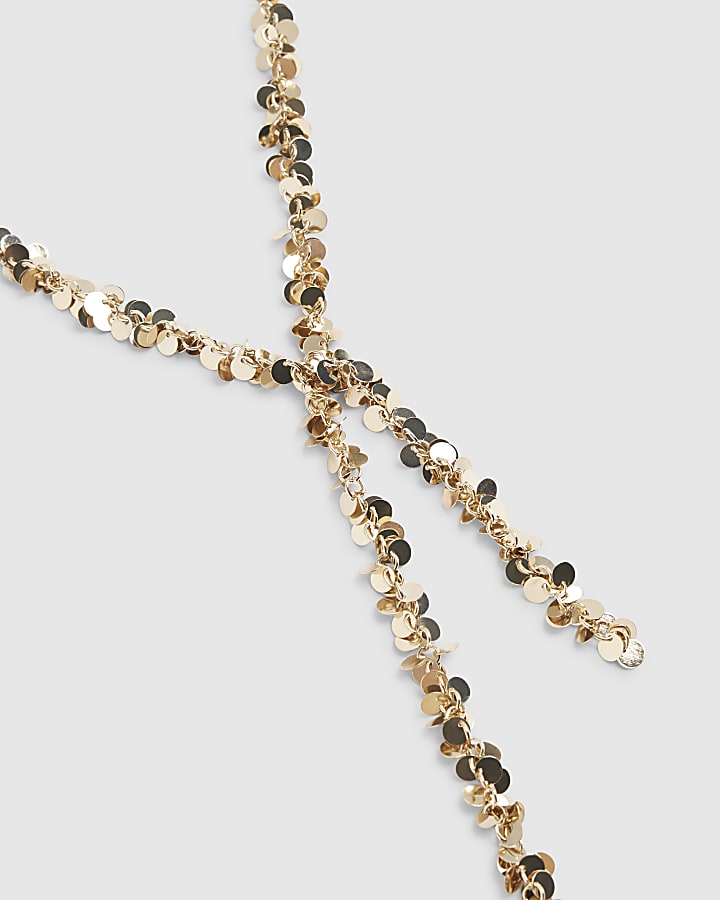 river island Gold Sequin Lariat Necklace