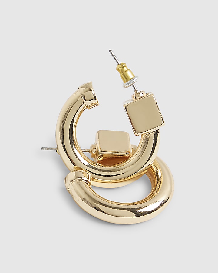 river island Gold Squared Hoop Earrings