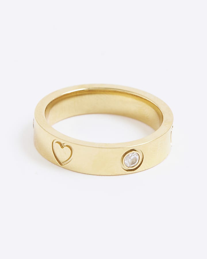 River Island Gold Stainless Steel Diamante Ring