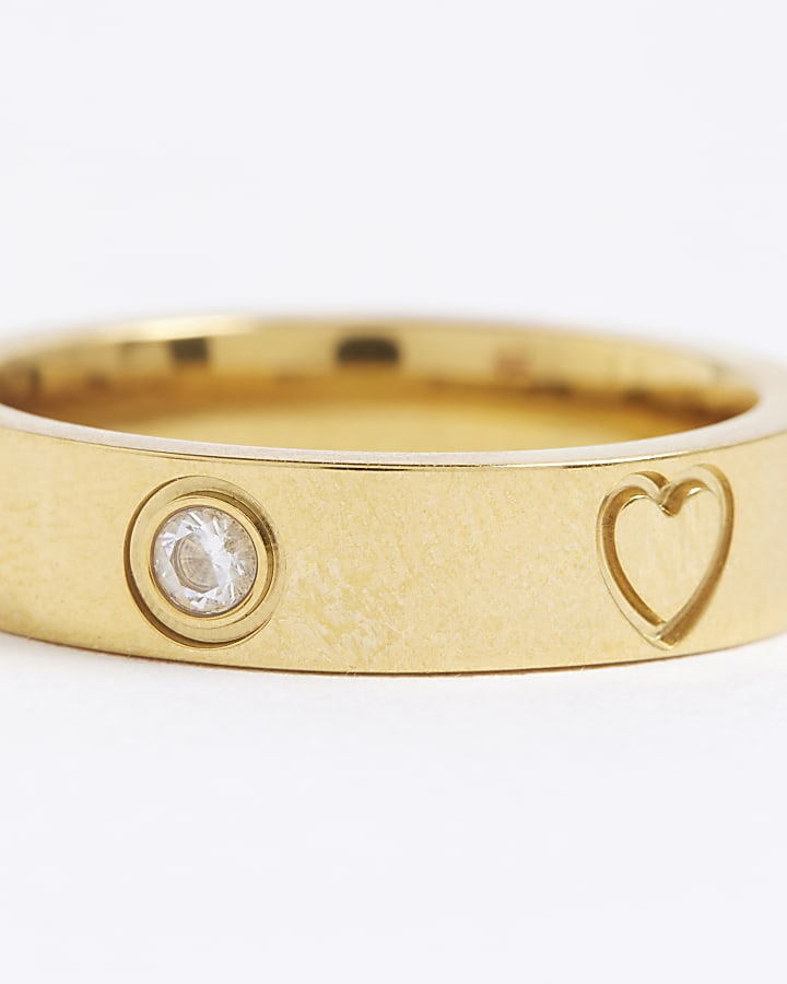 River Island Gold Stainless Steel Diamante Ring