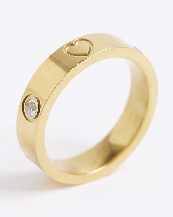 river island Gold Stainless Steel Diamante Ring