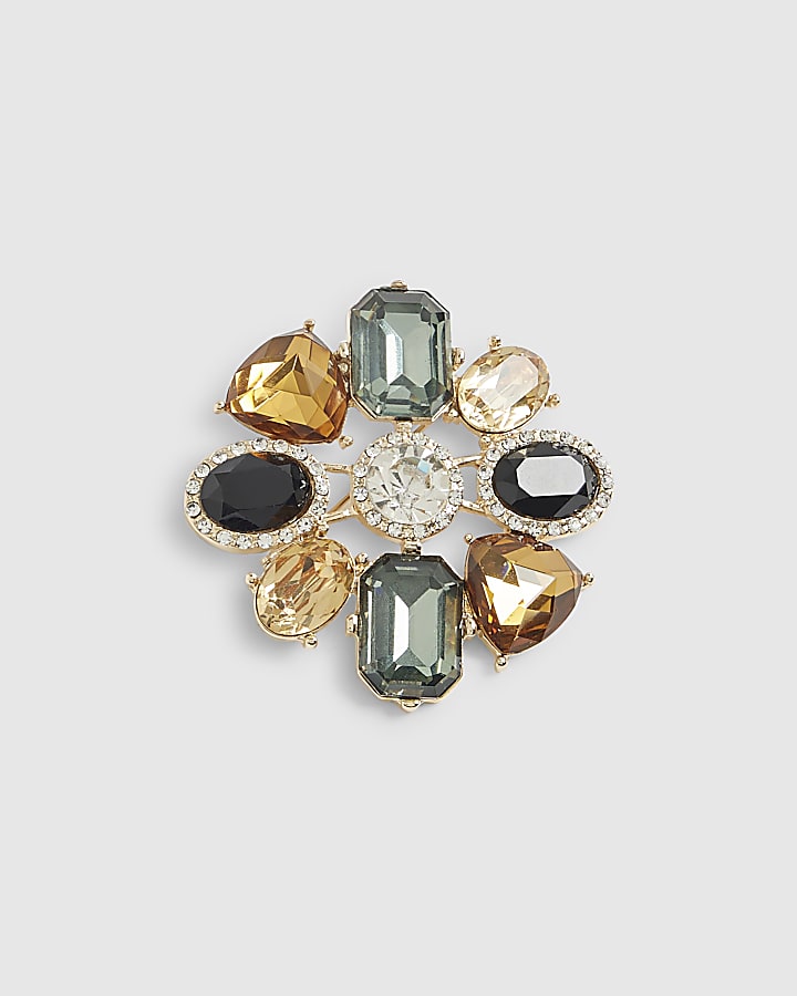 River Island Gold Stone Flower Brooch