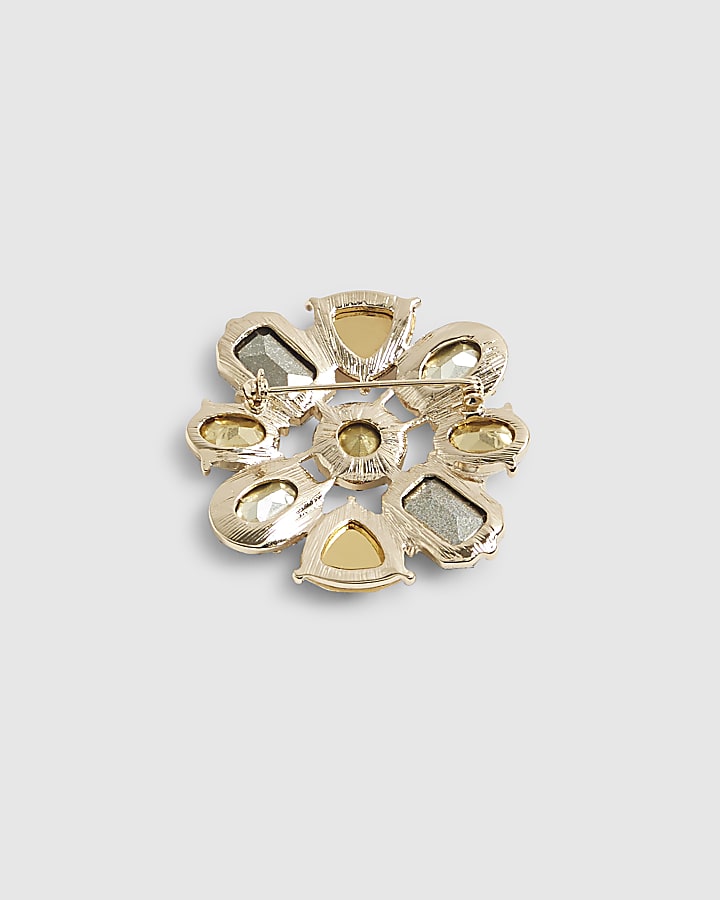 River Island Gold Stone Flower Brooch