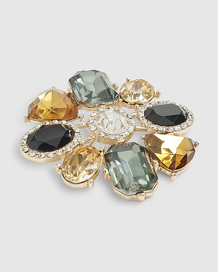 River Island Gold Stone Flower Brooch