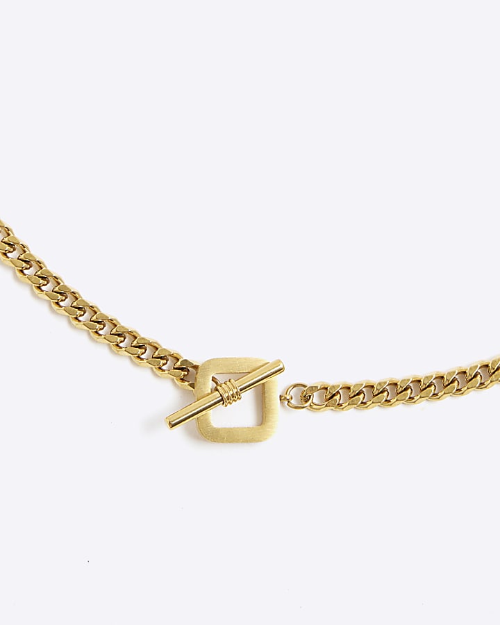 River Island Gold T-Bar Squar Chain Necklace