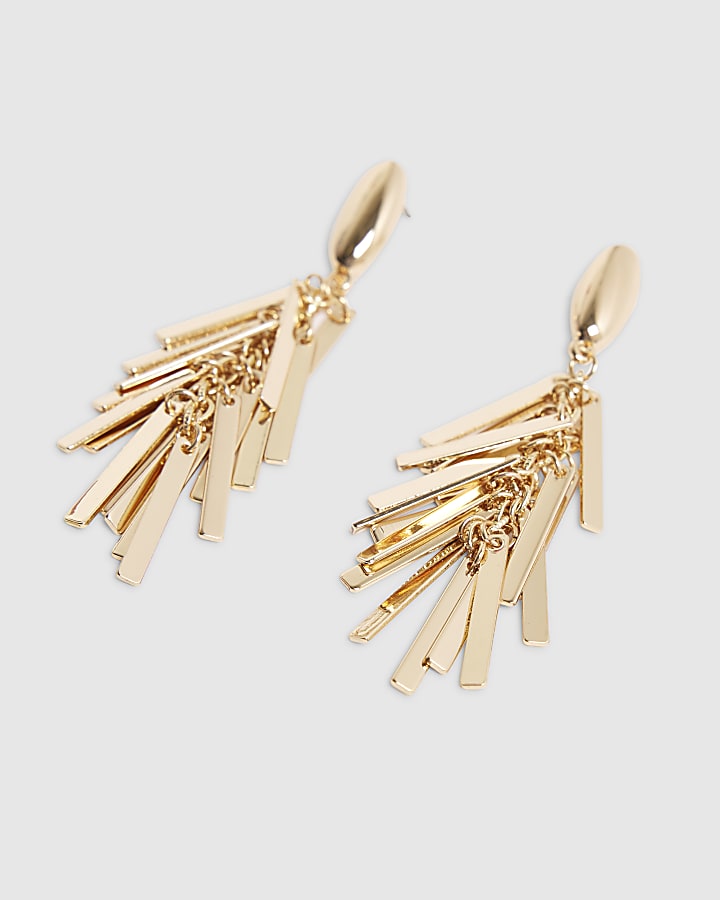 river island Gold Tassel Bar Drop Earrings