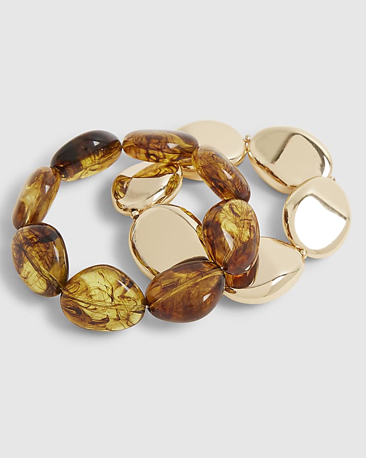 River Island Gold Tort Stretch Bracelet Pack