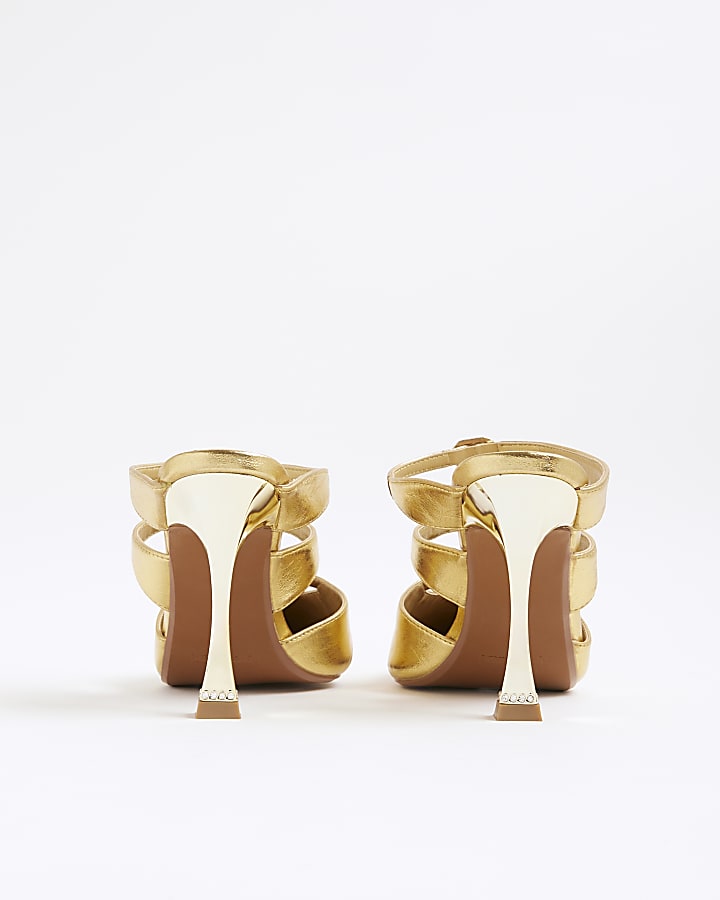 River Island Gold Triple Buckle Heeled Mules