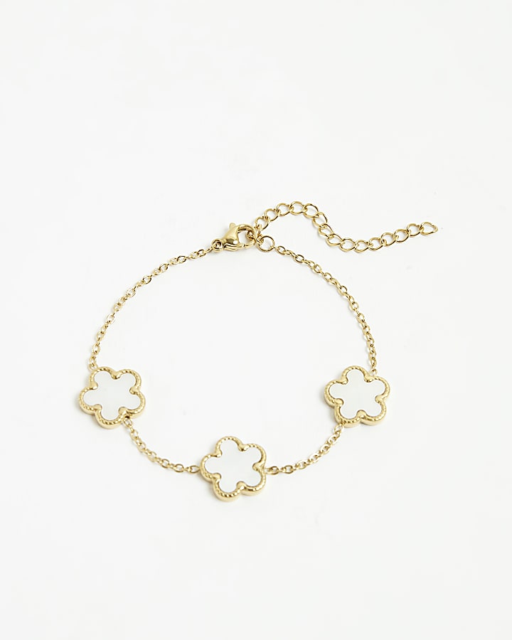 River Island Gold White Flower Bracelet