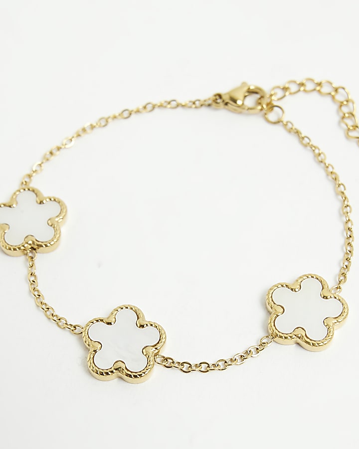 River Island Gold White Flower Bracelet