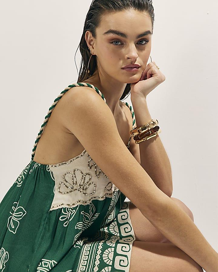 River Island Green Beaded Mini Beach Dress