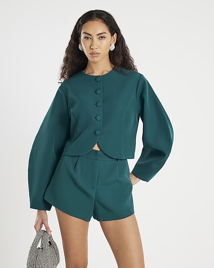 River Island Green Cocoon Sleeve Cropped Jacket