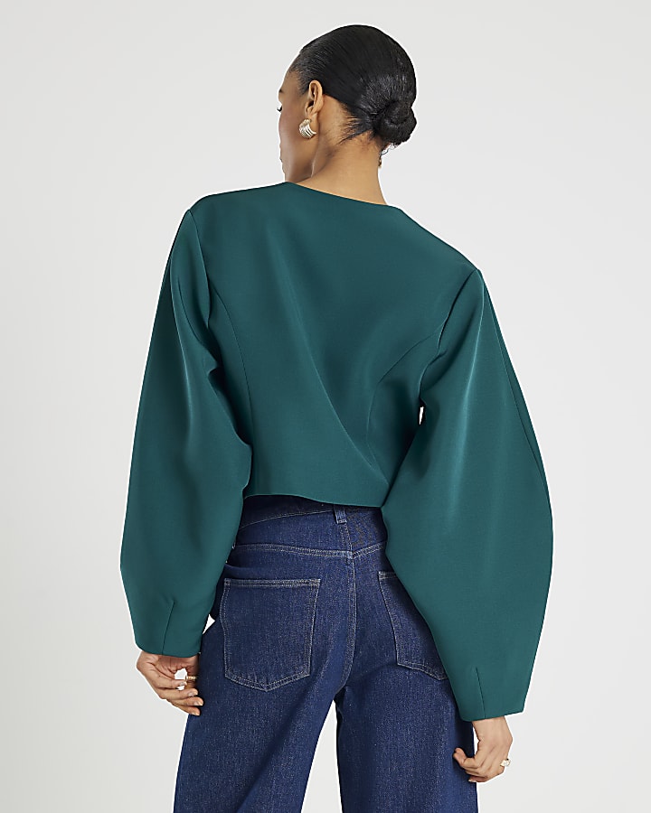 River Island Green Cocoon Sleeve Cropped Jacket