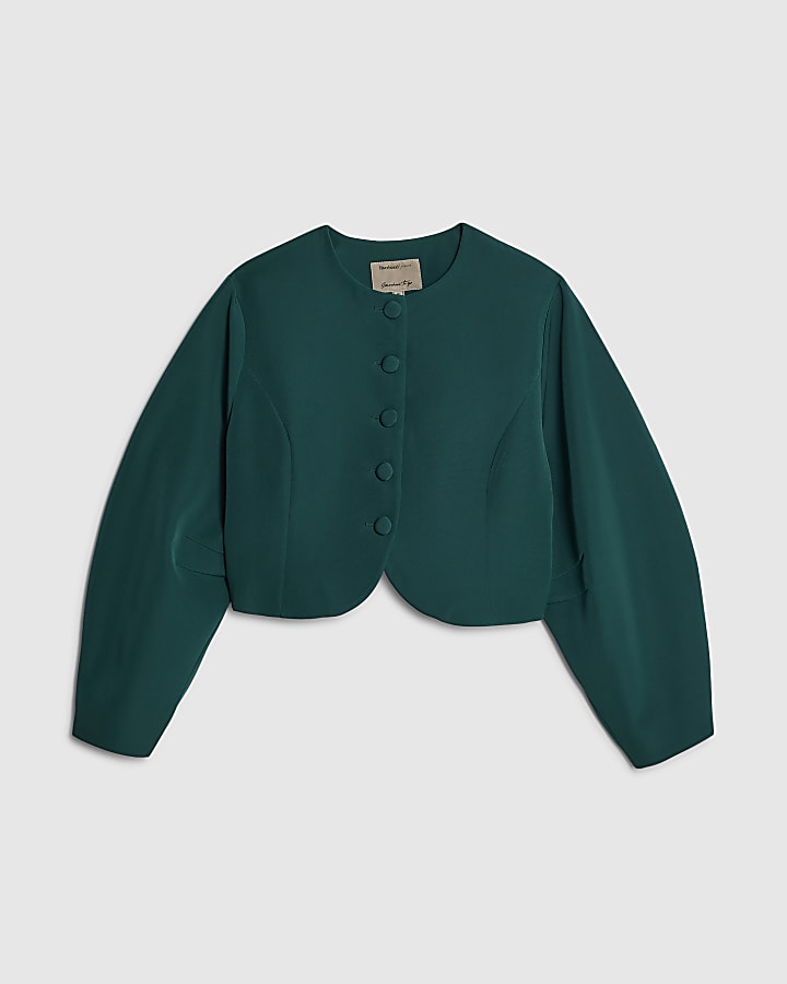 river island Green Cocoon Sleeve Cropped Jacket